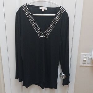 MICHAEL Michael Kors Black V-Neck Embellished Blouse